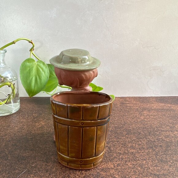 Terracotta Clay Succulent Planter Boy Holding Basket - Picture 5 of 14